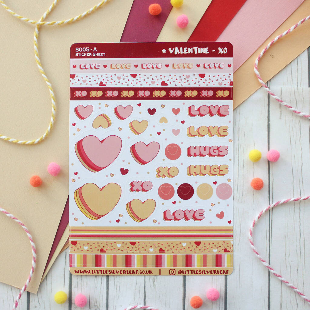 Love And Hugs, Valentine Sticker Sheet, 1 of 3