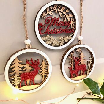 Christmas Laser Cut Decoration Set Of Six, 3 of 7