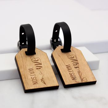 Personalised Wooden Honeymoon Mini Luggage Tags, 2 of 4