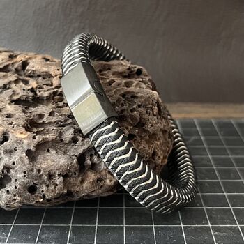 Woven Leather And Stainless Steel Bracelet For Men, 7 of 9