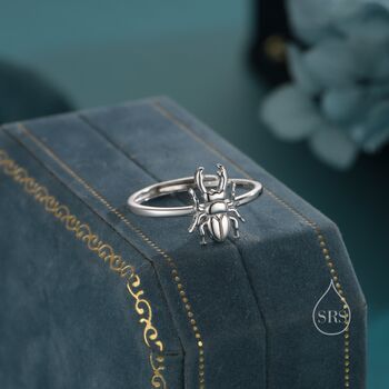 Sterling Silver Tiny Stag Beetle Ring, 6 of 12