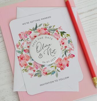 Romantic Floral Personalised Save The Date Magnet Card, 2 of 2