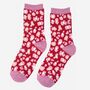 Women's Leopard Print Glitter Bamboo Socks Red, thumbnail 1 of 3