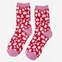 Women's Bamboo Socks Red Leopard Print, thumbnail 1 of 3