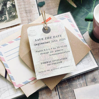 Save The Date Vintage Style Map Luggage Tag, 2 of 5