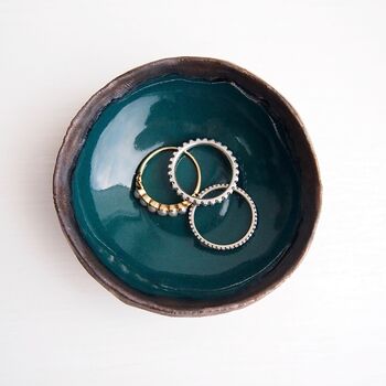 Handmade Teal And Gold Ceramic Ring Dish, 5 of 9