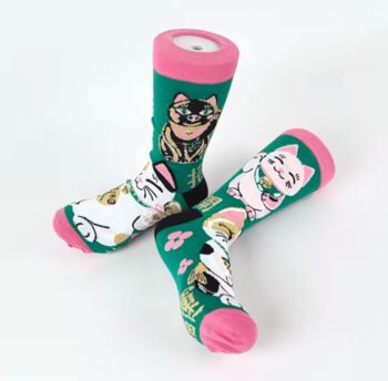 Novelty Fun Socks Size Five To Nine ~ Lucky Chinese Cat, 3 of 6