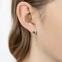 Handmade Sterling Silver Dainty Emerald Stud Earrings, thumbnail 2 of 7