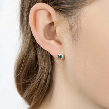 Handmade Sterling Silver Dainty Emerald Stud Earrings, 2 of 7