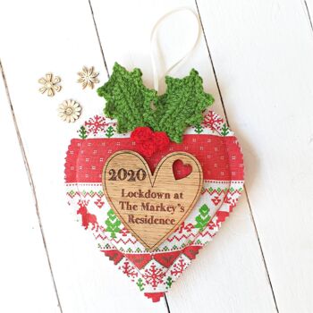 Personalised Holly Crochet Linen Christmas Heart, 3 of 4