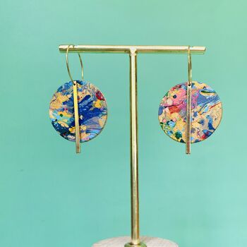 Handmade Leather Full Moon Dangly Colourful Earrings Marbled, 4 of 8