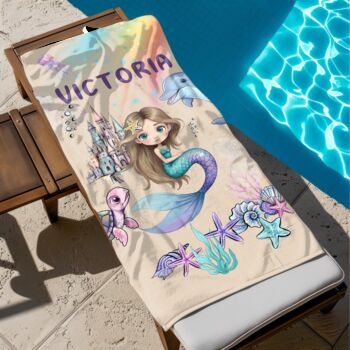 Personalised Mermaid Girl Beach Towel With Name, 10 of 12