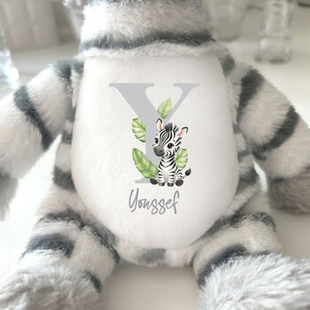 Personalised Alphabet Zebra Teddy Bear New Baby, Christening Or 1st Birthday Gift, 4 of 12