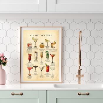 Classic Cocktails Chart Print With Recipes, 6 of 12