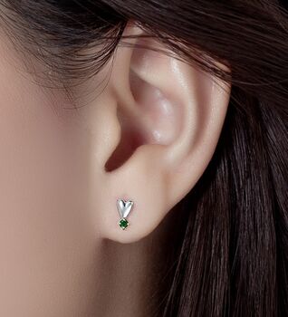 Birthday Birthstone Sterling Silver Heart Stud Earrings, 7 of 9