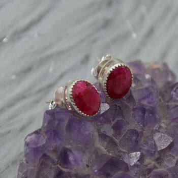Red Sillimanite Silver Stud Earrings: Oval Gemstone, 6 of 6