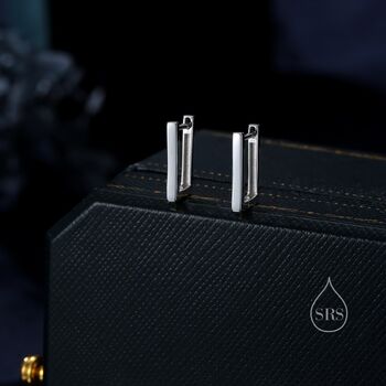 Rectangle Hoop Earrings In Sterling Silver, 5 of 11