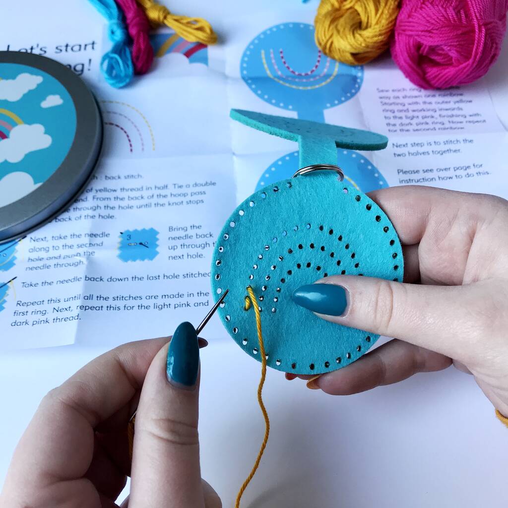 Rainbow Keyring Embroidery Tin Kit By just toppers