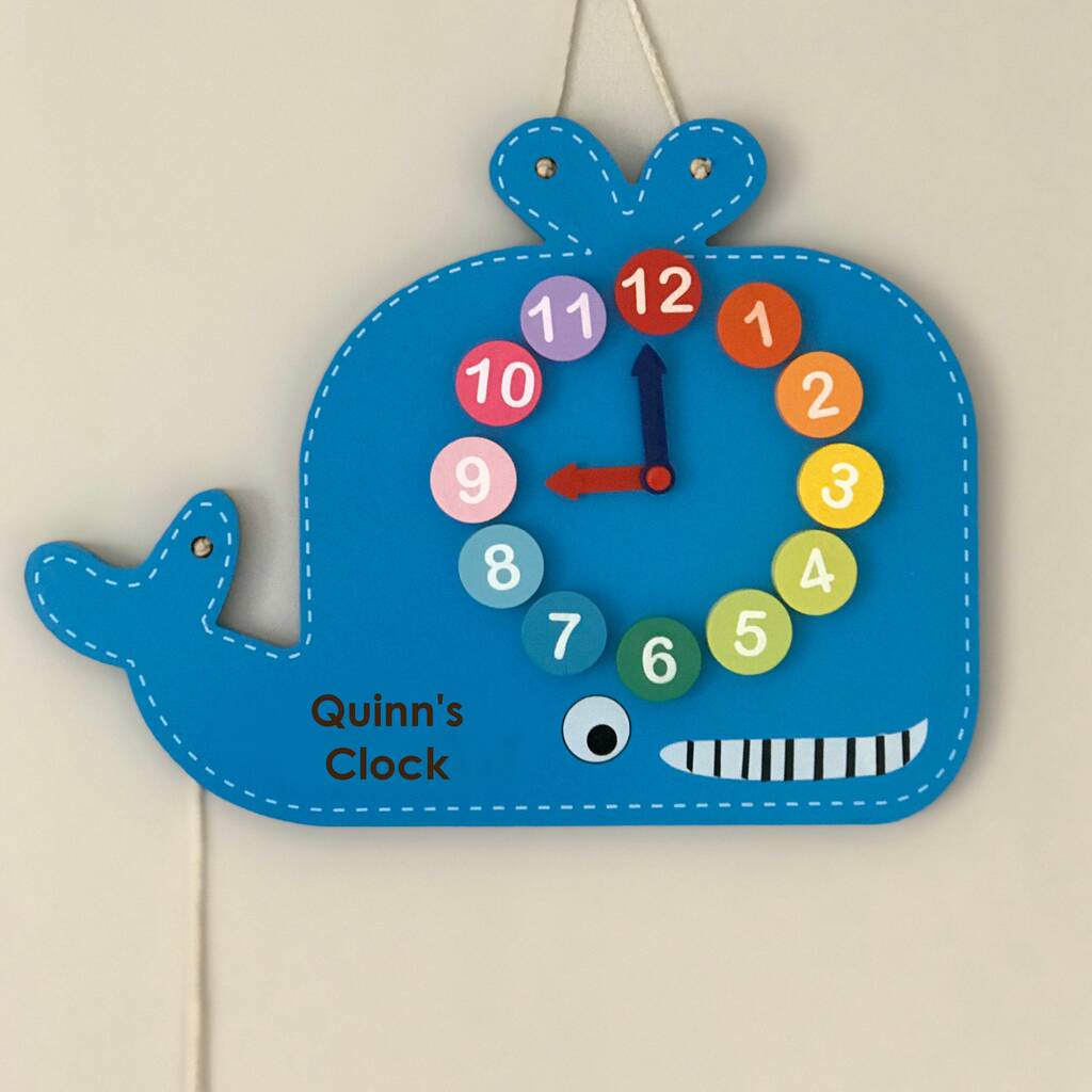 Image of Personalised Whale Teaching Clock And Blackboard, Pink/Red/White