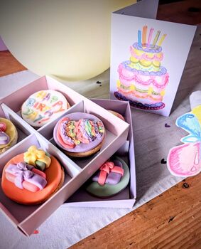 Colourful Happy Birthday Hand Iced Biscuits And Birthday Card Letterbox Gift, 9 of 12