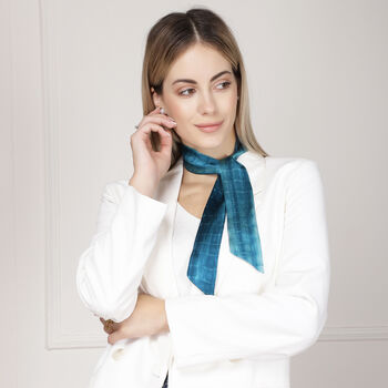 100% Silk Skinny Scarf Tie And Dye Blue By Pattern Passion