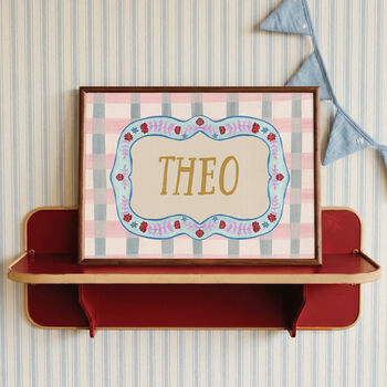 Personalised Baby Name Print With Folk Art Border, 2 of 12