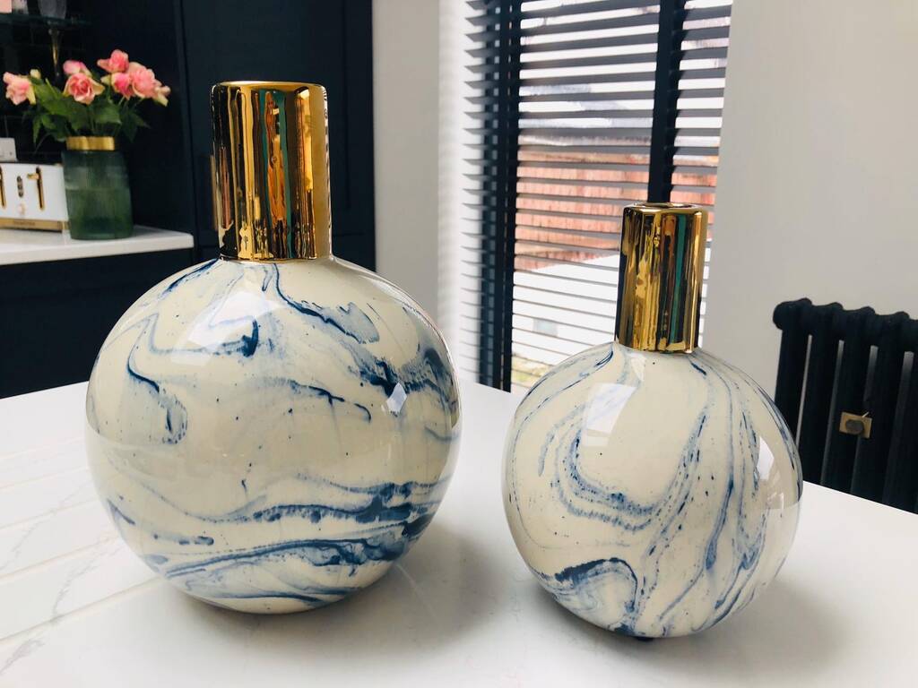 Blue Marble Effect Vase Large By Ace & Luster