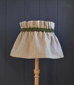 Dolly Natural Linen Scrunchie Lampshade And Green Velvet Trim, 3 of 4