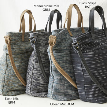 Fair Trade Woven Cotton Leather Double Handle Handbag, 7 of 9