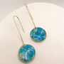 Turquoise Marbled Circle Drop, Clay And Resin Earrings, thumbnail 1 of 12