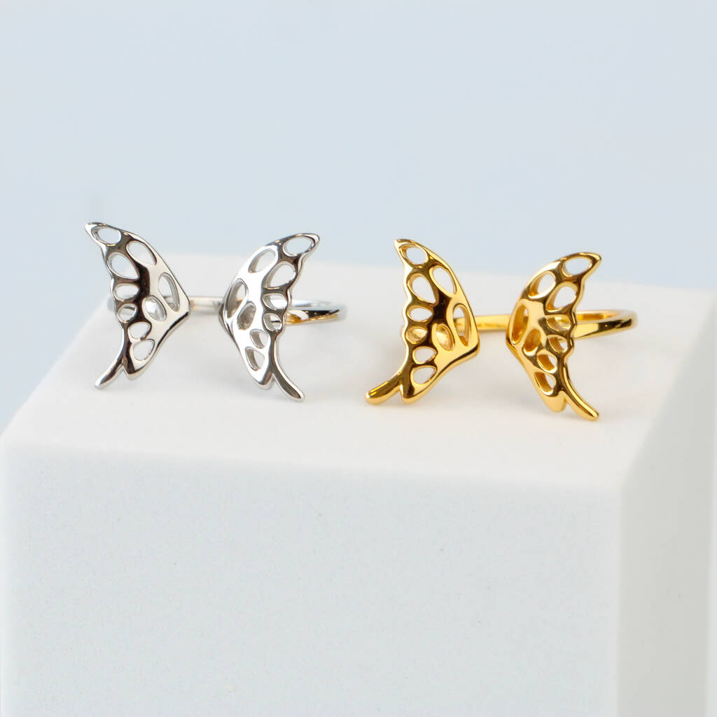 Sterling Silver Butterfly Wings Adjustable Ring, 1 of 5