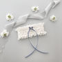 Lace Wedding Garter With Something Blue Bow, thumbnail 1 of 8
