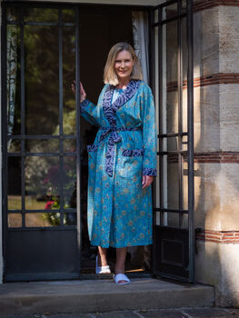 Indian Cotton Waterlily Print Robe, 2 of 4