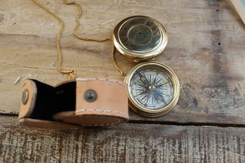 Vintage Replica Brass Pocket Compass With Leather Case, 5 of 9