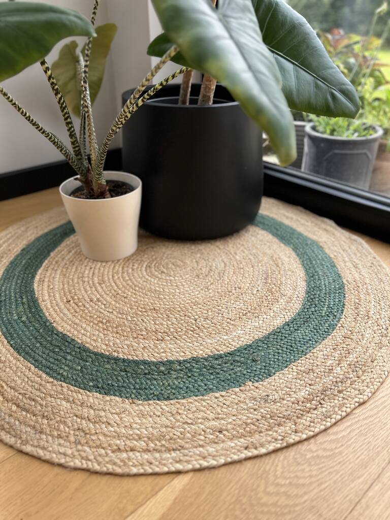 Green Border Round Jute Rug, 1 of 4