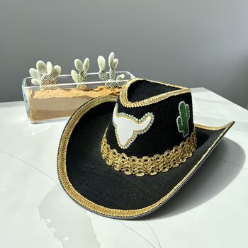 Black And Gold Cactus Cowboy Hat, 5 of 6