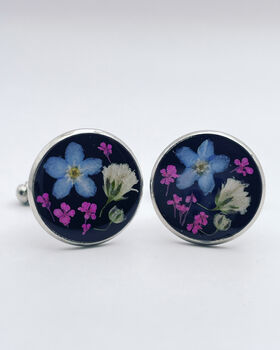 Cufflinks Real Forget Me Not Handmade 16mm, 6 of 10