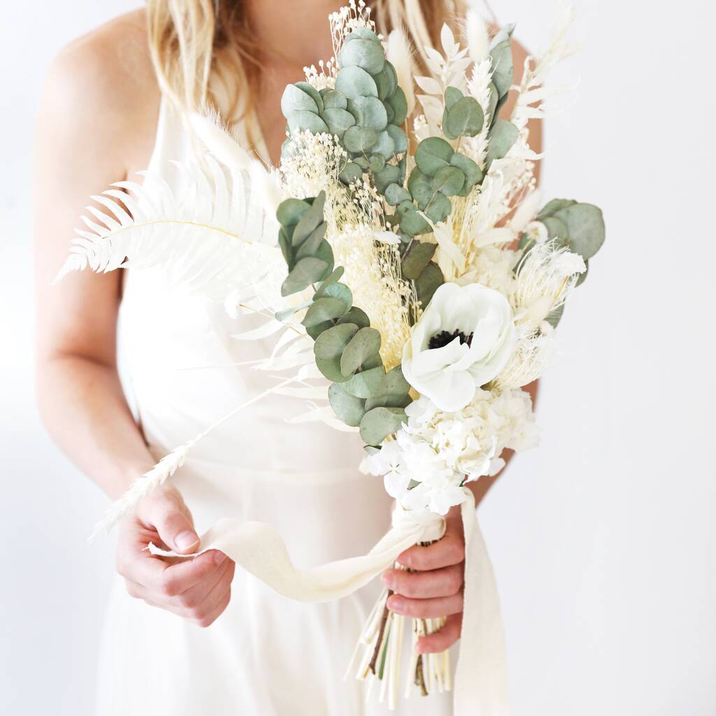 Eucalyptus And Dried Flower Wedding Bouquet By Lisa Angel