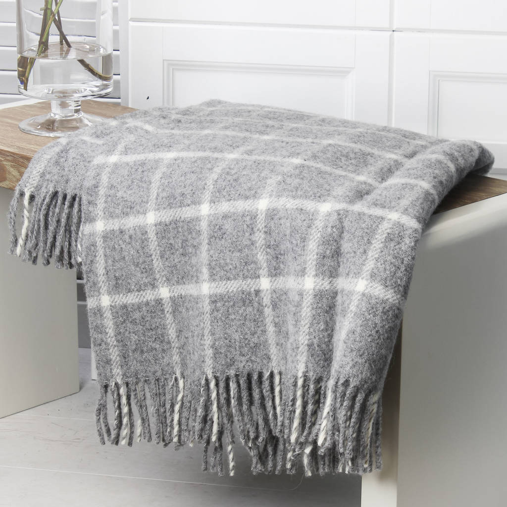 grey and white check wool throw by marquis & dawe
