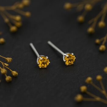 Sterling Silver Citrine Micro Stud Earrings, 3 of 4