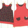 Reversible Pinafore Dress Cotton Spotty Strawberry, thumbnail 1 of 9