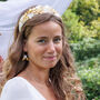 Statement Leaf And Flower Gold Plated Hoop Bridal Earrings, thumbnail 2 of 6