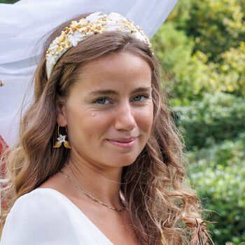 Statement Leaf And Flower Gold Plated Hoop Bridal Earrings, 2 of 6