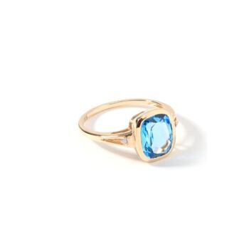Yellow Gold Cushion Cut Blue Topaz And Diamond Ring, 3 of 5