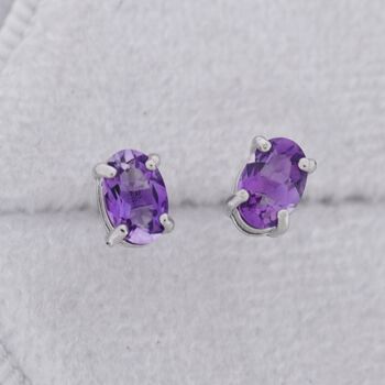 Natural Amethyst Purple Stud Earrings Sterling Silver, 6 of 10