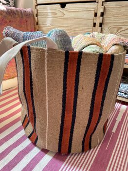 Large Wool And Jute Striped Basket Bag, 3 of 7