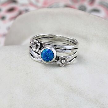 Blue Opal Flower Ring, 3 of 6