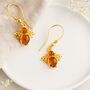 Gold Plated Sterling Silver Baltic Amber Bee Earrings, thumbnail 3 of 4