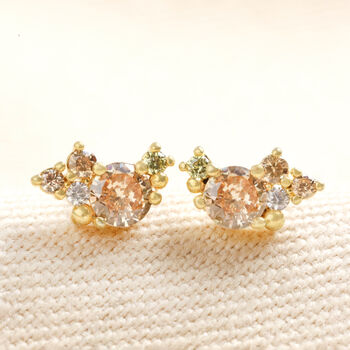 Birthstone Cluster Stud Earrings In Gold, 12 of 12