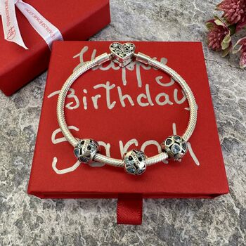 March Birthstone Charm Personalised Silver Bracelet, 5 of 9